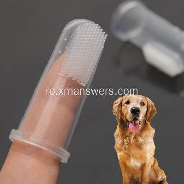 Periuță de dinți cu degete pentru animale de companie Periuță moale și transparentă din silicon